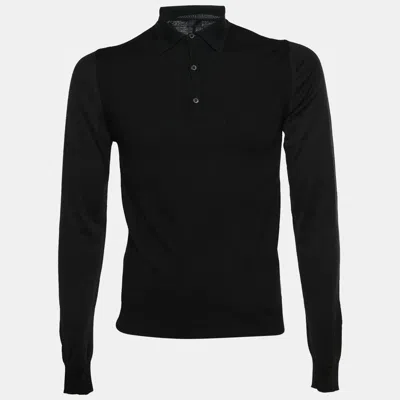 Pre-owned Lanvin Black/blue Jersey Long Sleeve Polo T-shirt S