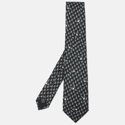 Pre-owned Lanvin Black/blue Printed Silk Panda Motif Neck Tie