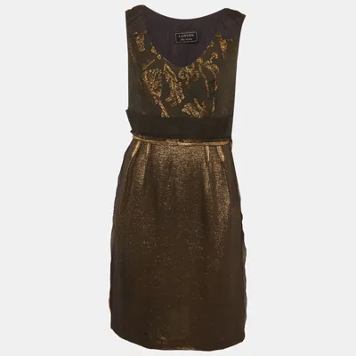 Pre-owned Lanvin Black/gold Metallic And Satin Sleeveless Mini Dress M