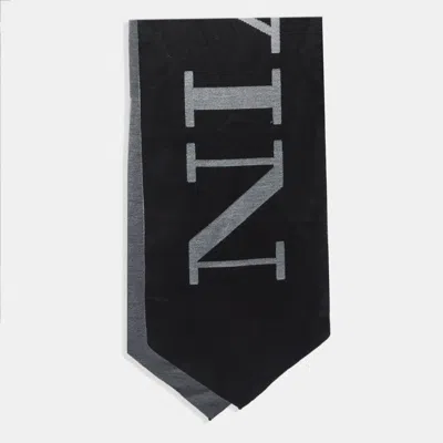 Pre-owned Lanvin Black/grey Logo Patterned Wool Scarf