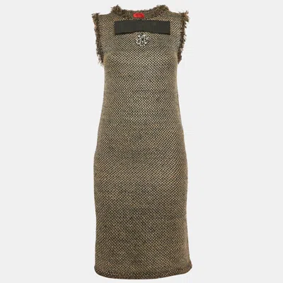 Lanvin Black/grey Lurex Knit Bow Detail Mini Dress In Green