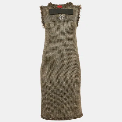 Pre-owned Lanvin Black/grey Lurex Knit Bow Detail Mini Dress S