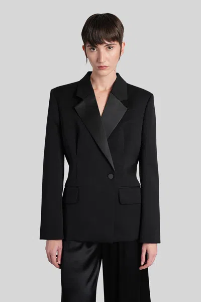 Lanvin Double-breasted Satin-trimmed Wool Blazer In Black