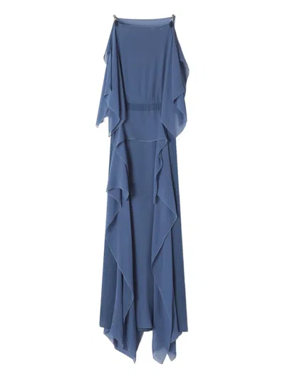 Lanvin 체인 디테일 주름 맥시 드레스 In Blue