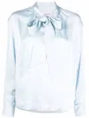 Lanvin Satin Top Sleeves Bow Detail In Blue