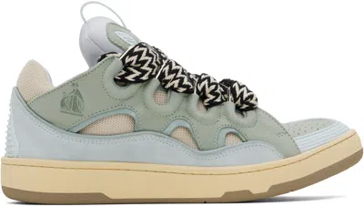 Lanvin Blue & Green Leather Curb Sneakers In Pale Blue21
