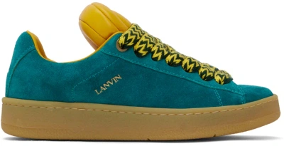 Lanvin Curb Lite In Full Suede Trainers In Dark Blue/yellow