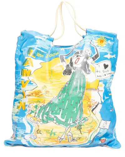 Pre-owned Lanvin Blue Canvas Cartoon Print Tote (authentic Pre-loved)
