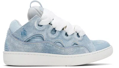 Lanvin Blue Curb Denim-effect Leather Sneakers In Denim Blue254