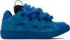 Lanvin Blue Curb Leather With Snake Laces Sneakers In Animal Print