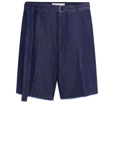 Lanvin Blue Denim Bermuda Shorts For Men With Zip And Button Closure