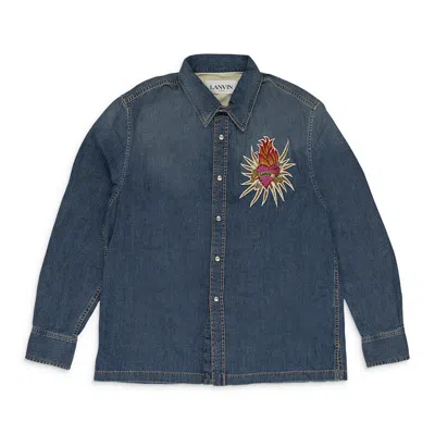 Lanvin Blue Embroidered Denim Button-down Shirt
