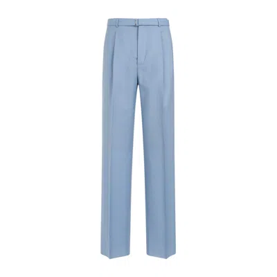LANVIN BLUE FOG VIRGIN WOOL LEG TROUSERS