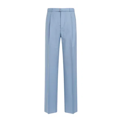 LANVIN BLUE FOG VIRGIN WOOL LEG TROUSERS