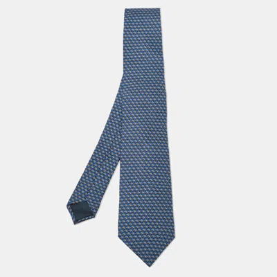 Lanvin Blue Geometric Arrow Print Silk Tie