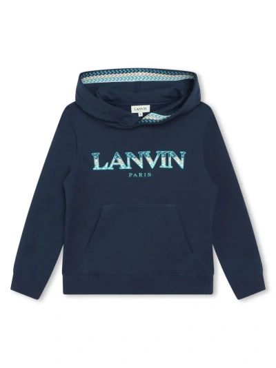 Lanvin Kids' Blue Hoodie With  Curb Logo In Marine