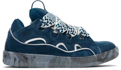 Lanvin Blue Leather Curb Marbled Sole Sneakers In Blue/silver20m2