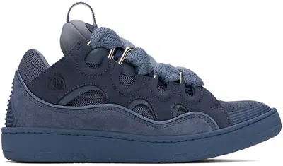 Lanvin Blue Leather Curb Sneakers In Grey