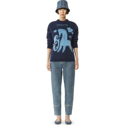 Lanvin Navy Lunar Year Jacquard Mohair Sweater In Blue