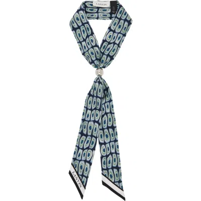 Lanvin Blue Murano Print Silk Twilly Scarf In 10black