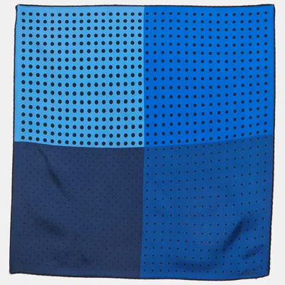 Pre-owned Lanvin Blue Polka Dot Print Silk Pocket Square Scarf