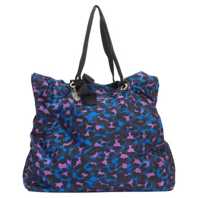 Pre-owned Lanvin Blue Purple Leopard Print Black Bow Strap Shoulder Tote Bag