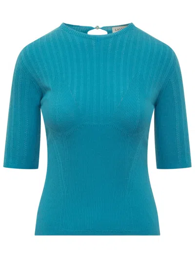 Lanvin Blue Ribbed Crew Neck Top