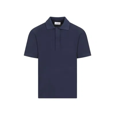 Lanvin Oversized Cotton Jersey Polo Shirt In Blue
