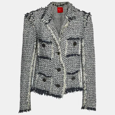 Pre-owned Lanvin Blue Tweed Fringed Button Up Jacket M