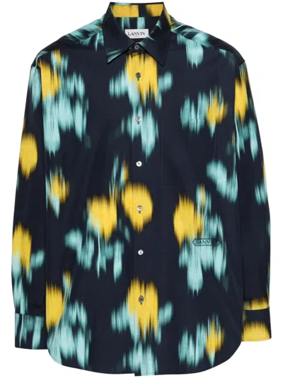 Lanvin Blurred Flower-print Cotton Shirt In Blue