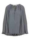 Lanvin Flowing Blouse With Intricate Pleating And Tie Closure In Gray