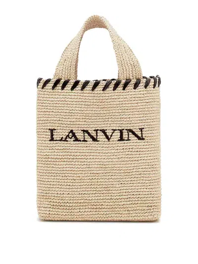 Lanvin Raffia Tote Bag Woven Texture In Blackwhite