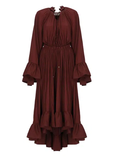 Lanvin Bordeaux Pleated Midi Dress