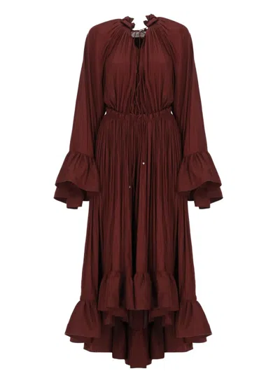 LANVIN BORDEAUX PLEATED MIDI DRESS