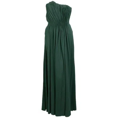 Pre-owned Lanvin Bottle Green Draped Jersey Strapless Evening Dress