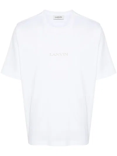 Lanvin Logo-embroidered Cotton T-shirt In Oppticwht