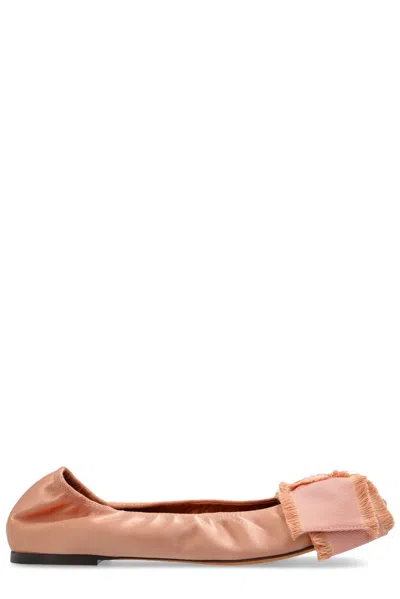 Lanvin Bow Detailed Ballet Flats In Pink