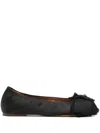 Lanvin Satin Bow Ballet Flats In Black