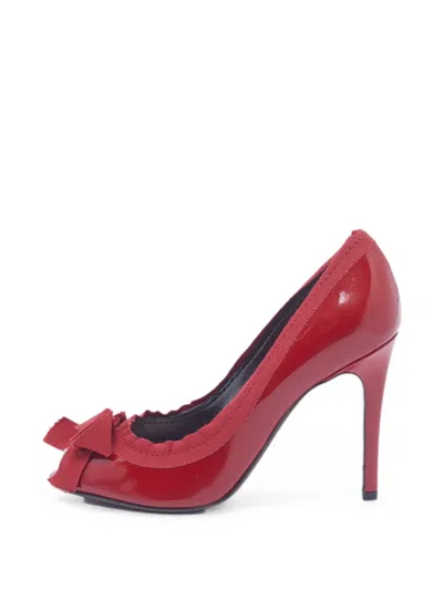 Pre-owned Lanvin Bow Peep-toe Pumps In Red