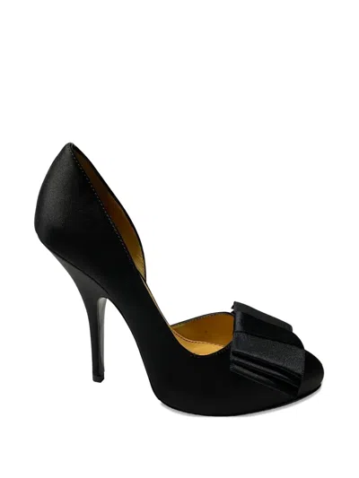 Pre-owned Lanvin Bow Satin Pumps In Black
