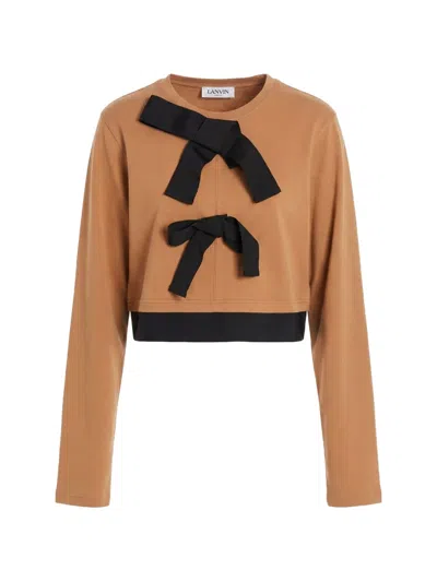 Lanvin Bow-detail Cropped T-shirt In Brown