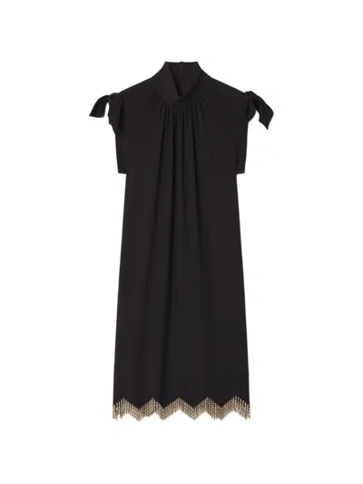 Lanvin Bow-detail Crystal-fringe Midi Dress In Black