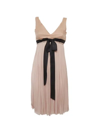Pre-owned Lanvin Bow-detail Pleated Mini Dress In Pink
