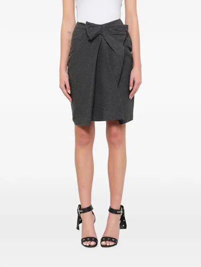 Lanvin Bow-detail Pleated Skirt In Grey
