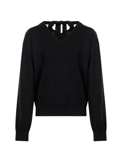 Lanvin Bow-detail V-neck Sweater In Black