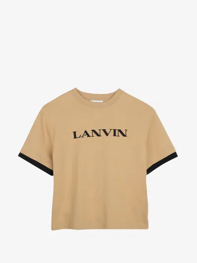 Lanvin Boy's Crew Neck Cotton T-shirt With Embroidered Logo In Nude