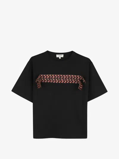 Lanvin Boys Crew Neck T-shirt With Chevron Logo In 100% Cotton In Black