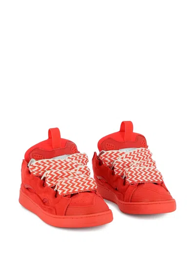 Lanvin Youth Front Fastening Sneakers With Pull-tab In Red