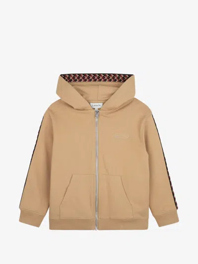 Lanvin Boys ? Wait Remove Brand: Chevron Full-zip Cotton Sweatshirt With Front Pockets In Brown