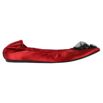 Lanvin Brooch-embellished Ballet Flats In Red Satin